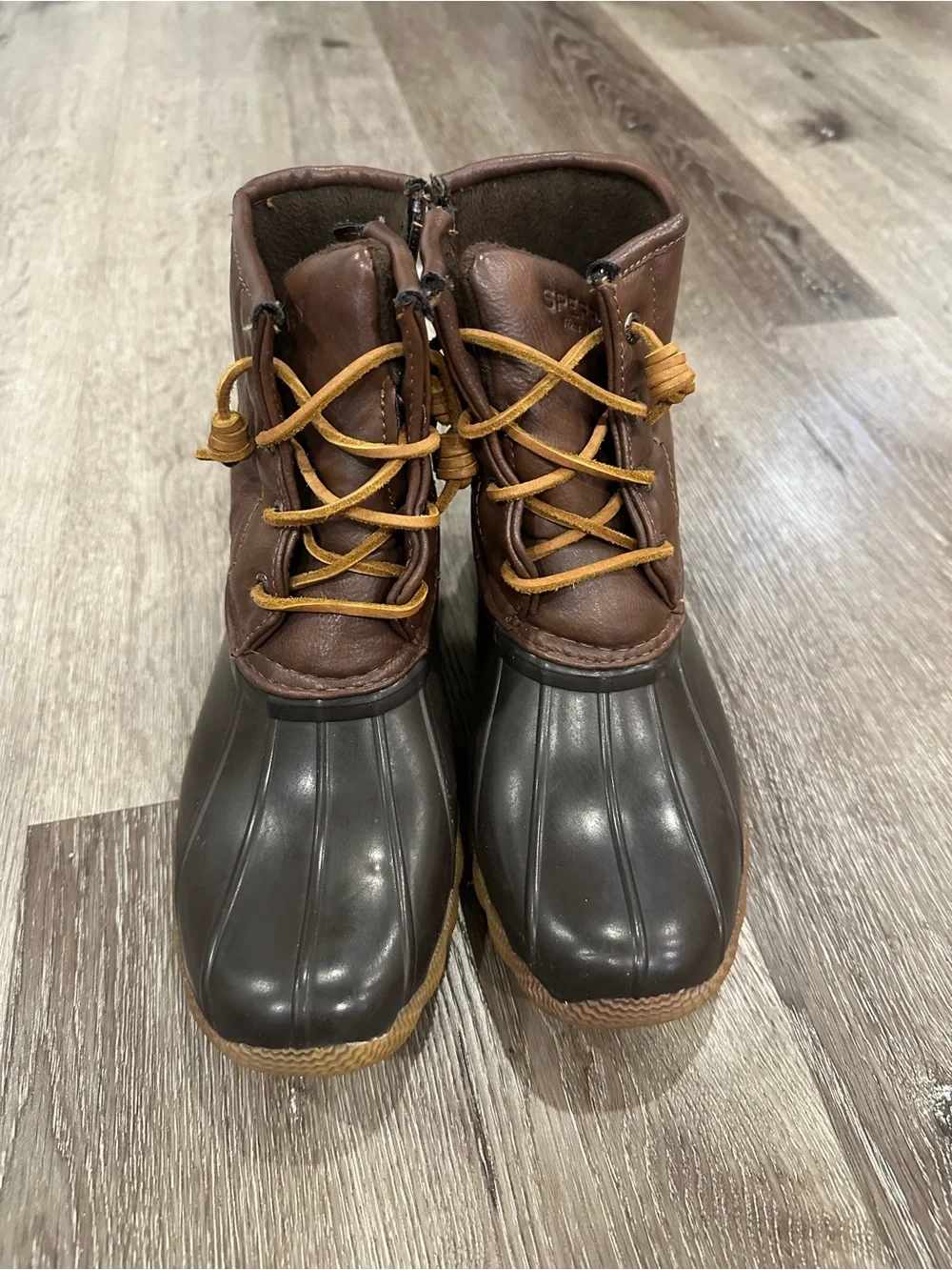 Sperry Kids Two-Tone Brown Duck Boots with Tan Laces
